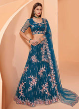 Load image into Gallery viewer, Teal Blue Heavy Floral Embroidered Stylish Lehenga Choli fashionandstylish.myshopify.com
