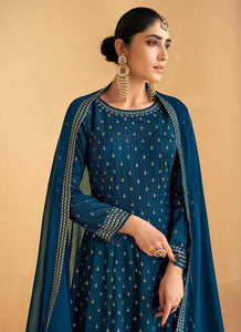 Teal Blue Sequin Embroidered Designer Kalidar Anarkali fashionandstylish.myshopify.com