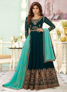 Teal Color Heavy Embroidered Floor touch Anarkali fashionandstylish.myshopify.com