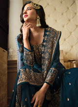 Load image into Gallery viewer, Teal Color Heavy Embroidered Gharara Style Suit
