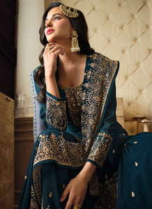 Teal Color Heavy Embroidered Gharara Style Suit