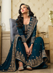 Teal Color Heavy Embroidered Gharara Style Suit