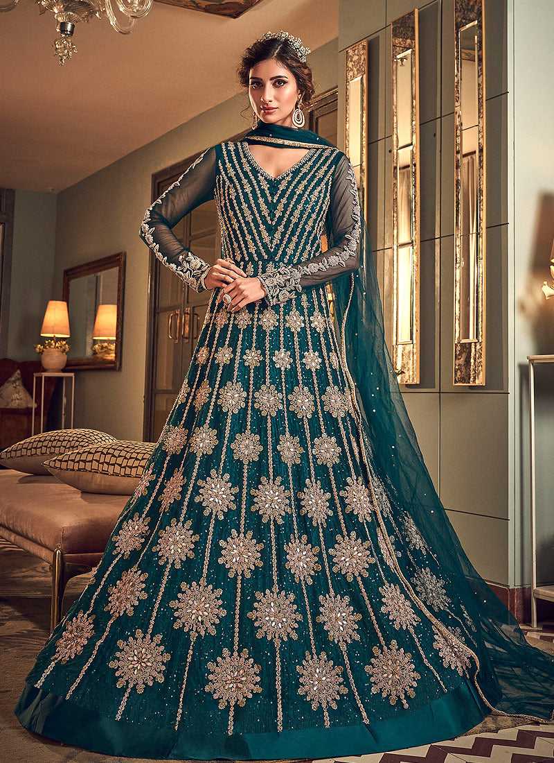 Teal Colour Heavy Embroidered Gown Style Anarkali Suit fashionandstylish.myshopify.com