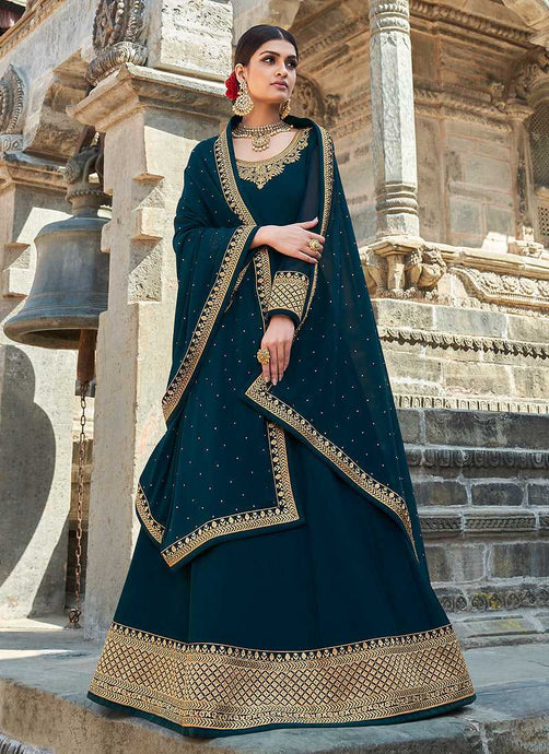 Teal Embroidered Stylish Kalidar Gown Style Anarkali fashionandstylish.myshopify.com