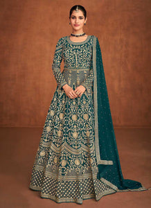 Teal Heavy Embroidered Designer Gown Style Anarkali fashionandstylish.myshopify.com