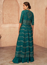 Load image into Gallery viewer, Teal Heavy Embroidered Jacket Style Lehenga
