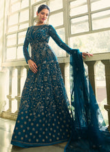Load image into Gallery viewer, Teal Heavy Embroidered Kalidar Anarkali Suit
