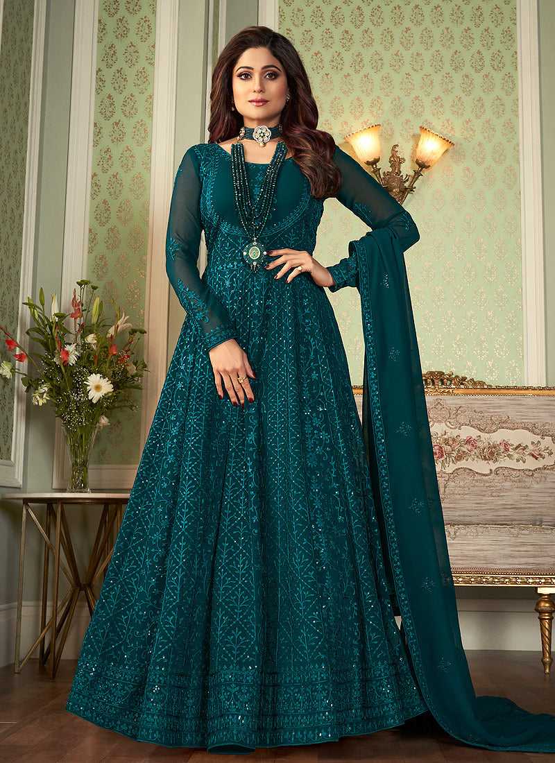 Teal Heavy Embroidered Kalidar Anarkali Suit