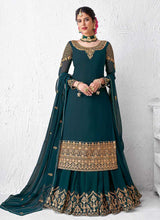 Load image into Gallery viewer, Teal Heavy Embroidered Lehenga Style Anarkali Suit fashionandstylish.myshopify.com

