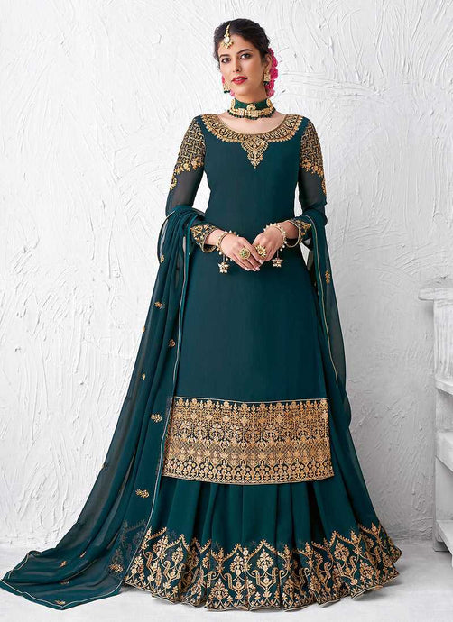 Teal Heavy Embroidered Lehenga Style Anarkali Suit fashionandstylish.myshopify.com