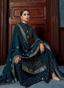 Teal Heavy Embroidered Sequins Work Designer Palazzo Suit fashionandstylish.myshopify.com