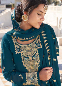 Teal Heavy Embroidered Sharara Style Suit fashionandstylish.myshopify.com