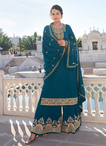 Teal Heavy Embroidered Sharara Style Suit fashionandstylish.myshopify.com