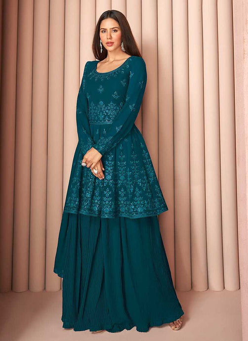 Teal Heavy Embroidered Stylish Sharara Suit fashionandstylish.myshopify.com