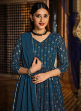 Load image into Gallery viewer, Teal Sequin Embroidered Lehenga Style Anarkali fashionandstylish.myshopify.com
