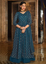 Load image into Gallery viewer, Teal Sequin Embroidered Lehenga Style Anarkali fashionandstylish.myshopify.com

