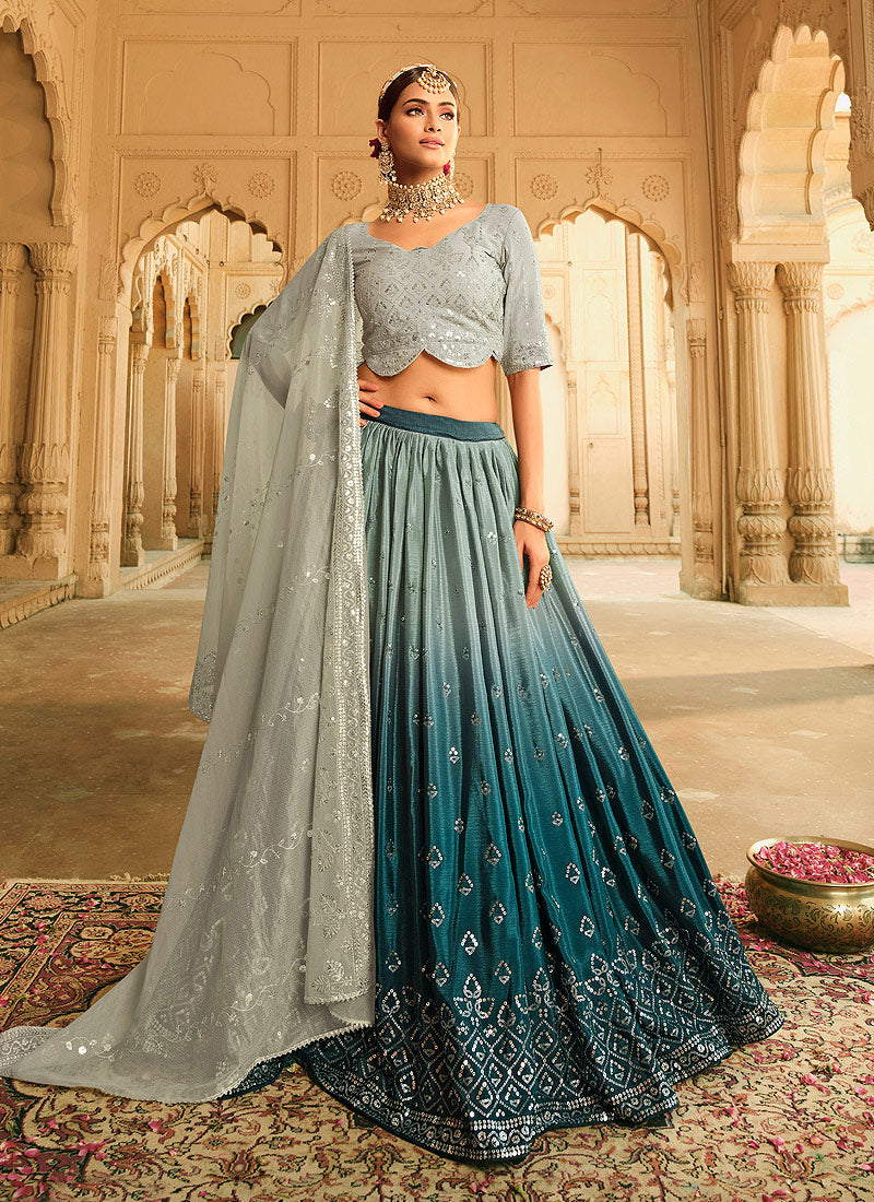 Teal Shaded Heavy Embroidered Stylish Lehenga Choli