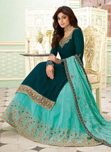 Load image into Gallery viewer, Teal and Aqua Embroidered Lehenga Style Anarkali Suit fashionandstylish.myshopify.com
