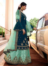 Load image into Gallery viewer, Teal and Aqua Heavy Embroidered Lehenga/ Pant Style Suit fashionandstylish.myshopify.com
