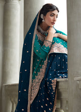 Load image into Gallery viewer, Teal and Blue Heavy Embroidered Stylish Lehenga
