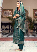 Load image into Gallery viewer, Teal and Gold Embroidered Pant Style Suit fashionandstylish.myshopify.com
