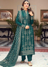 Load image into Gallery viewer, Teal and Gold Embroidered Pant Style Suit fashionandstylish.myshopify.com
