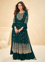 Load image into Gallery viewer, Teal and Gold Embroidered Stylish Sharara Suit fashionandstylish.myshopify.com

