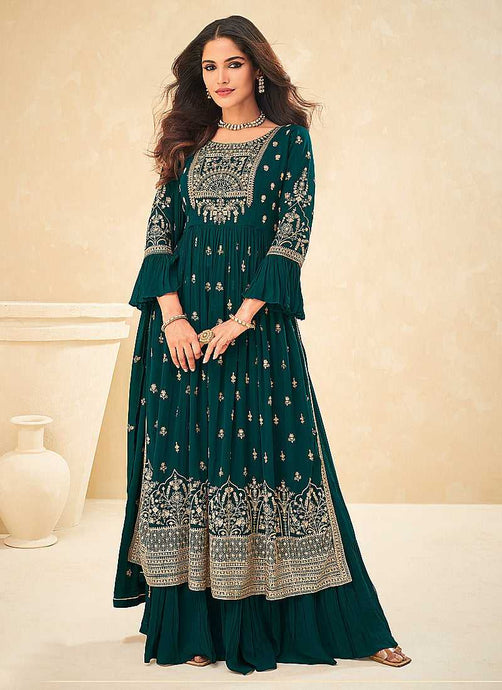 Teal and Gold Embroidered Stylish Sharara Suit fashionandstylish.myshopify.com