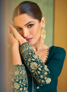 Teal and Gold Heavy Embroidered Anarkali Suit