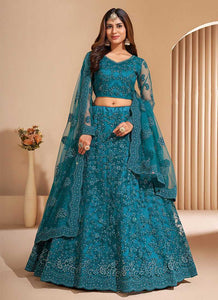 Tempo Teal Floral Embroidered Stylish Lehenga Choli fashionandstylish.myshopify.com