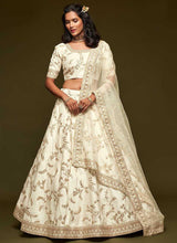 Load image into Gallery viewer, White And Gold Silk Embroidered Stylish Lehenga Choli fashionandstylish.myshopify.com
