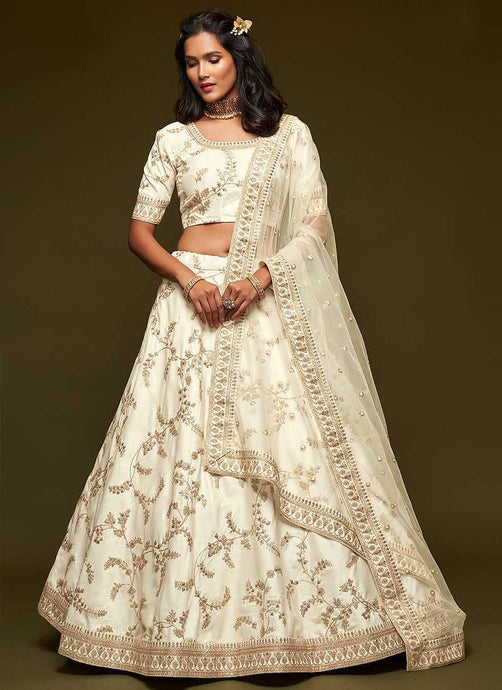 White And Gold Silk Embroidered Stylish Lehenga Choli fashionandstylish.myshopify.com