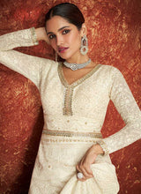 Load image into Gallery viewer, White and Gold Gown Style Embroidered Anarkali Suit fashionandstylish.myshopify.com
