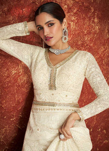 White and Gold Gown Style Embroidered Anarkali Suit fashionandstylish.myshopify.com