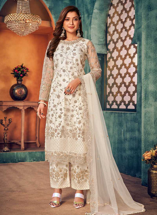 White and Gold Heavy Embroidered Pant Style Suit fashionandstylish.myshopify.com