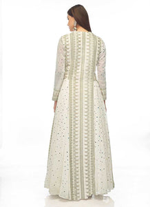 White and Gold Mirror Embroidered Indo Western Style Lehenga fashionandstylish.myshopify.com