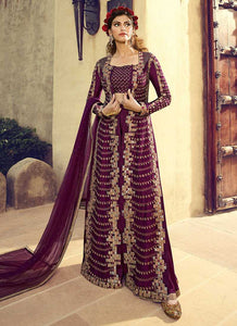 Wine Colour Heavy Embroidered Jacket Style Salwar Suit fashionandstylish.myshopify.com