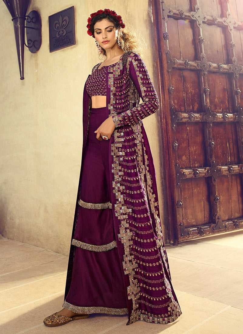 Perfect Wine Color Net With Embroidery Work Salwar And Jacket