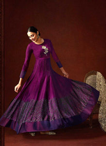 Wine Embroidered Floor Touch Anarkali Style Gown fashionandstylish.myshopify.com