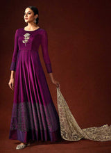 Load image into Gallery viewer, Wine Embroidered Floor Touch Anarkali Style Gown fashionandstylish.myshopify.com
