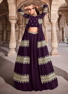 Wine Heavy Embroidered Designer Jacket Style Lehenga fashionandstylish.myshopify.com