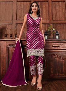 Wine Heavy Embroidered Jacket Style Salwar Suit fashionandstylish.myshopify.com