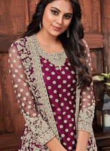 Load image into Gallery viewer, Wine Heavy Embroidered Jacket Style Salwar Suit fashionandstylish.myshopify.com
