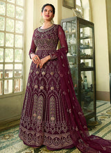 Load image into Gallery viewer, Wine Heavy Embroidered Kalidar Anarkali Suit
