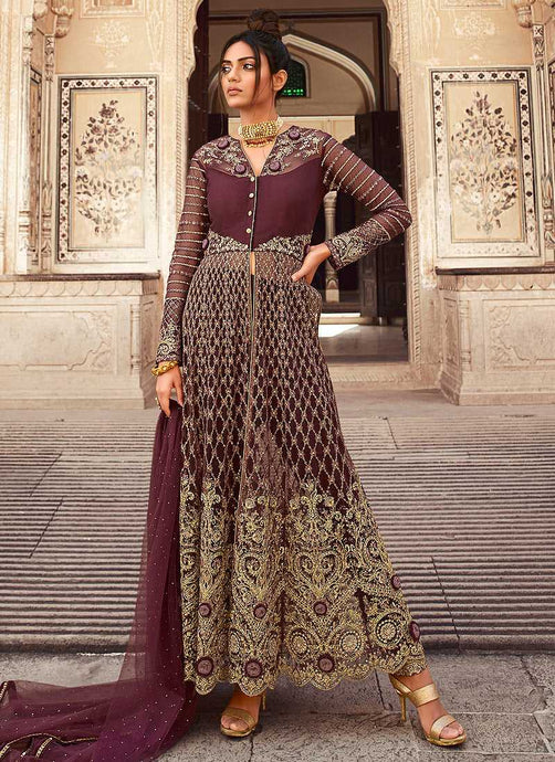 Wine Heavy Embroidered Lehenga/Pant Style Anarkali fashionandstylish.myshopify.com