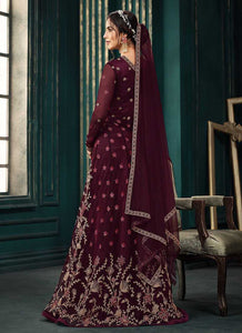 Wine Red Heavy Embroidered Kalidar Anarkali Style Suit fashionandstylish.myshopify.com