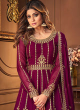 Load image into Gallery viewer, Wine and Gold Heavy Embroidered Festive Wear Lehenga fashionandstylish.myshopify.com
