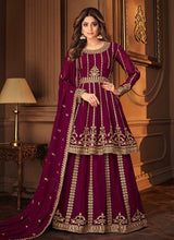 Load image into Gallery viewer, Wine and Gold Heavy Embroidered Festive Wear Lehenga fashionandstylish.myshopify.com
