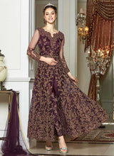 Load image into Gallery viewer, Wine and Gold Heavy Embroidered Lehenga/ Pant Style Anarkali fashionandstylish.myshopify.com

