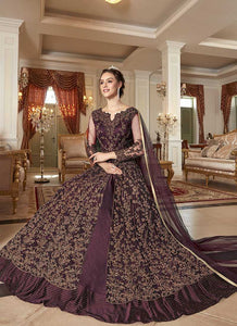 Wine and Gold Heavy Embroidered Lehenga/ Pant Style Anarkali fashionandstylish.myshopify.com